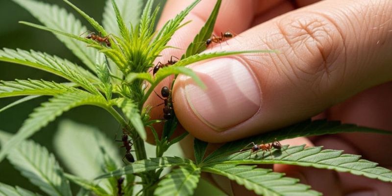 mrówki na roślinach konopi